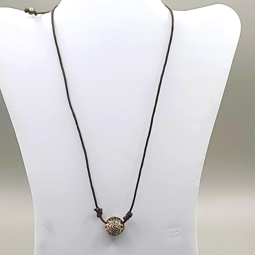 Taramanda Necklace & Earring Set, Brown Rope with a Decorative Ball, Boho, NWOT